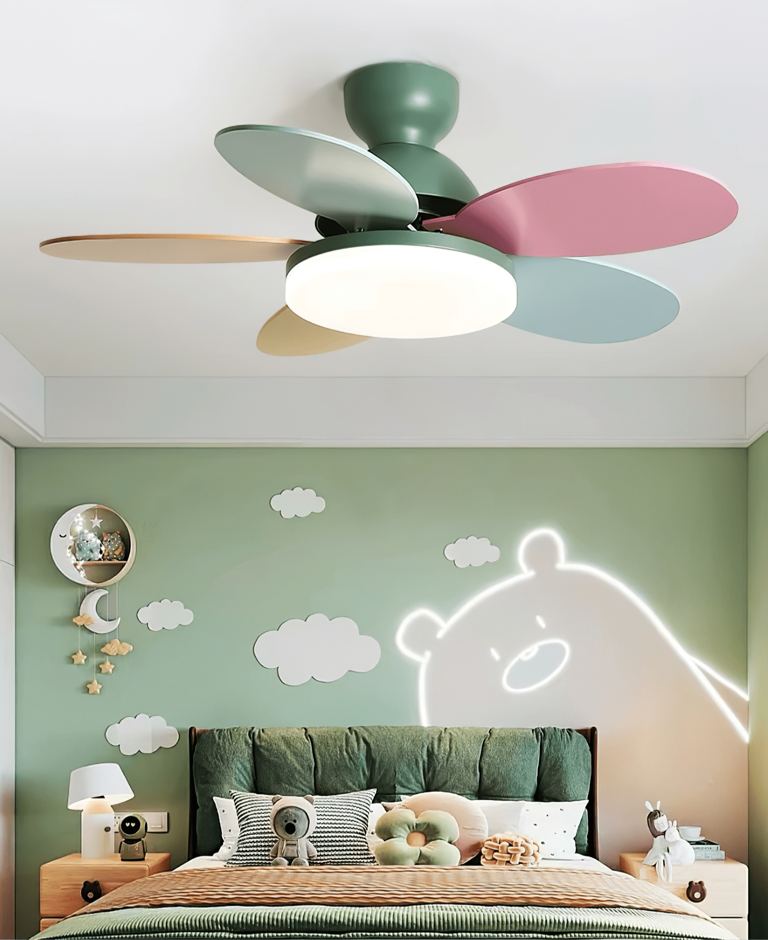 Petalo Ceiling Fan Light 35.4 in Wood Blades Grey Indoor Living Room Modern LED Lighting | Thomler