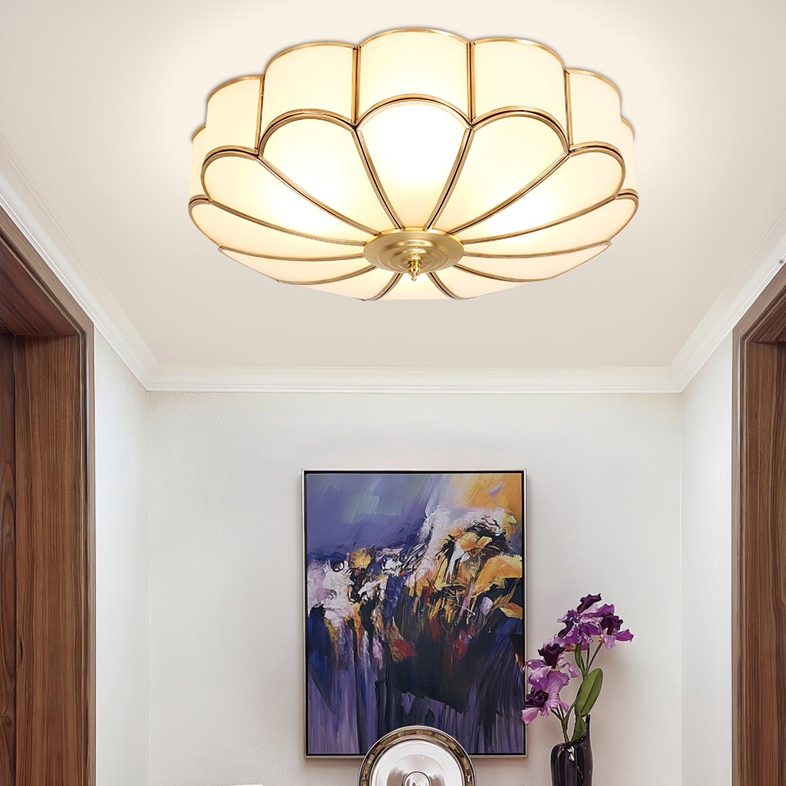 Flower Shape Glass Recessed Ceiling Light 17.7 in Brass Bedroom Study Balcony Indoor Lighting Decorative Fixture | Thomler