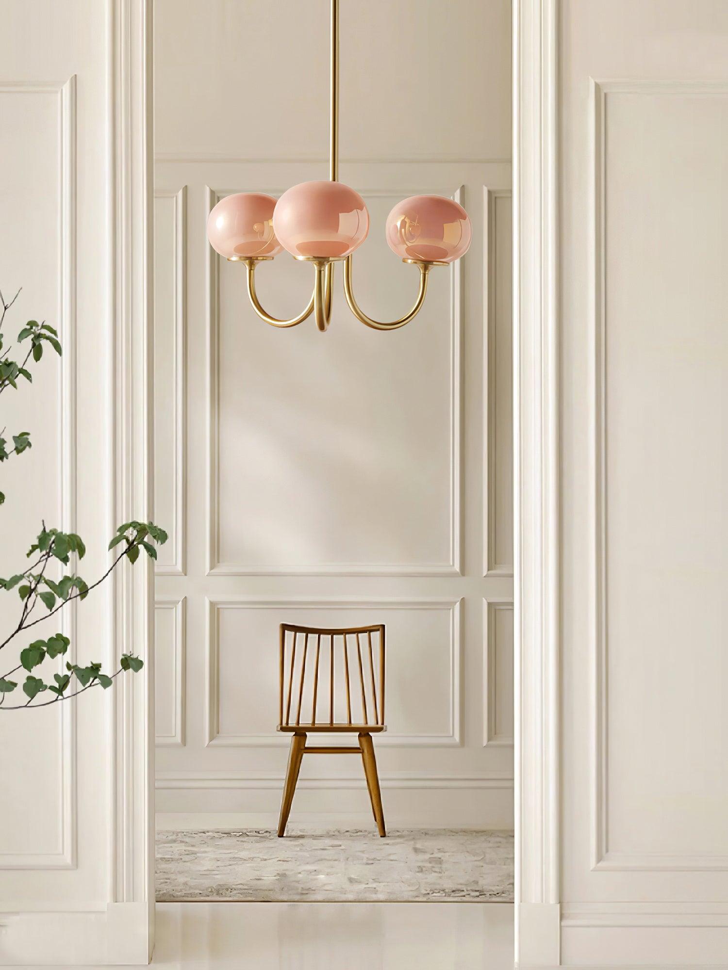 Modern Pink Glass Ceiling Light 18.1 in 3-5 Head Indoor Fixture Copper Chrome Finish Living Room Dining Room Bedroom Lighting | Thomler