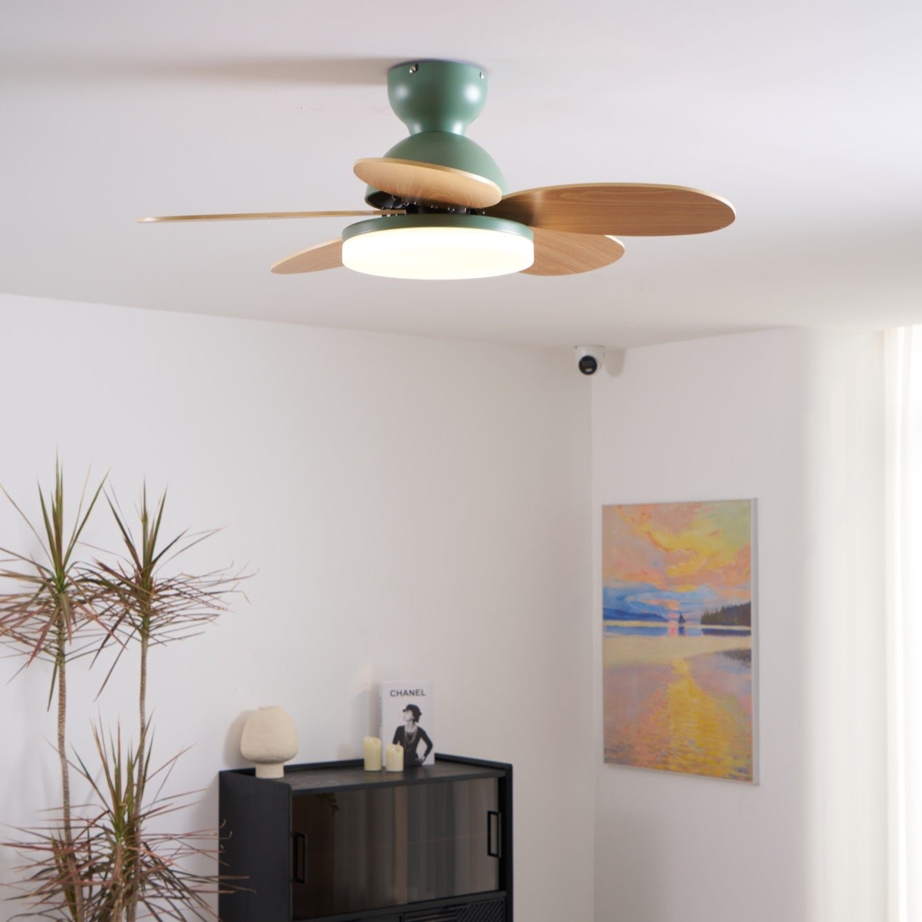 Petalo Ceiling Fan Light 35.4 in Wood Blades Grey Indoor Living Room Modern LED Lighting | Thomler