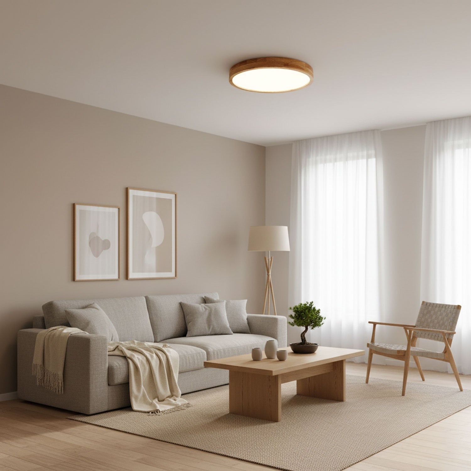 Wooden Geometric Ceiling Light 23.6 in LED Adjustable Wood Indoor Lamp | Thomler